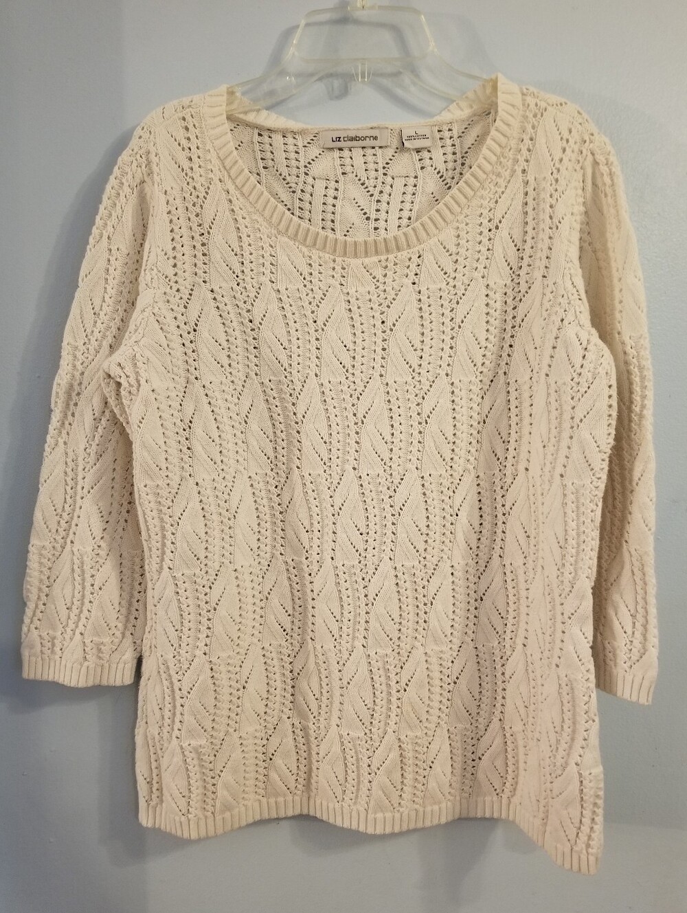 Vintage Liz Claiborne Ivory Open-Knit Scoop Neck Sweater